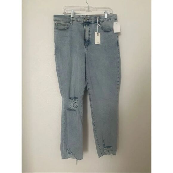Good American Denim - Good American Good Classic Jeans High Rise Skinny Fit Light Wash Distressed Size